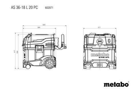 METABO Odkurzacz akumulatorowy 18V AS 36-15 L 20 PC 0*AH