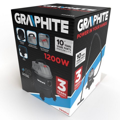 GRAPHITE Odkurzacz przemysłowy 1200W 20L ZBIORNIK Z TWORZYWA
