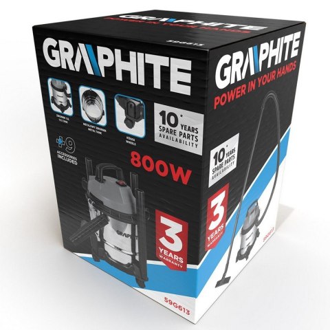 GRAPHITE Odkurzacz przemysłowy 800W 12L ZBIORNIK NIERDZEWNY