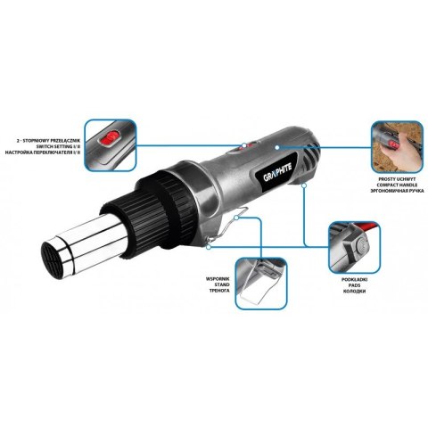 GRAPHITE Opalarka 2000W, ZAKRES TEMP. do 550OC,2 BIEGI, UCHW.PROSTY