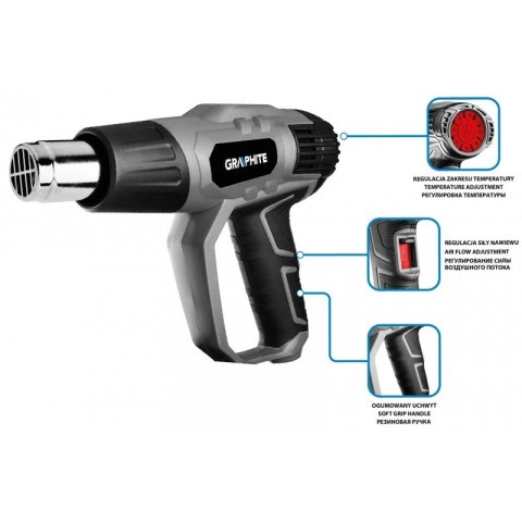 GRAPHITE Opalarka 2000W, ZAKRES TEMPERATUR 50-550OC, 3 BIEGI ,WALIZKA