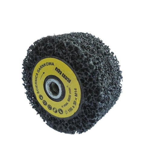 Ściernica walcowa garnkowa 100x50mm z gwintem M14 z twardej włókniny spienionej granulacja 40