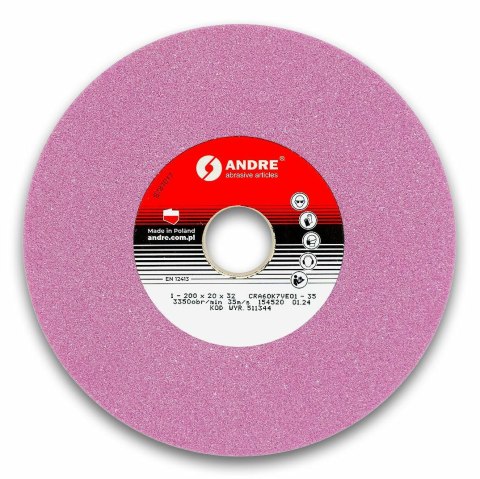 ANDRE Ściernica płaska 200mm x 20mm x 32mm CRA60K7VE01-35 RÓŻOWA "TYP 1"