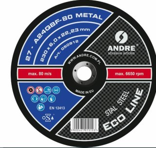 ANDRE TARCZA do SZLIFOWANIA METALU 230 x 6,0mm METAL ECO LINE A24QBF