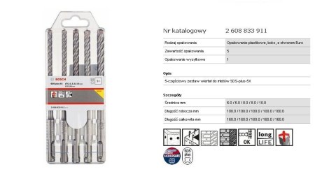 BOSCH Wiertło SDS PLUS-5X KPL. 5szt. 6/6/8/8/10x160mm.