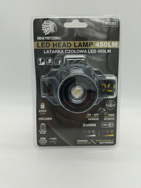 Latarka LED HEAD LAMP CZOŁOWA 450LM POWER BANK 2400mAh PREMIUM /INDIAN PROFESSIONAL