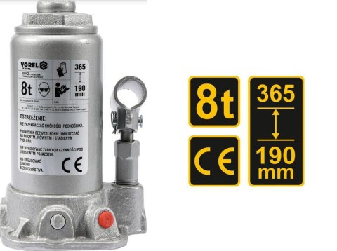 VOREL Dźwignik tłok hydrauluiczny . 8T 190-365mm.