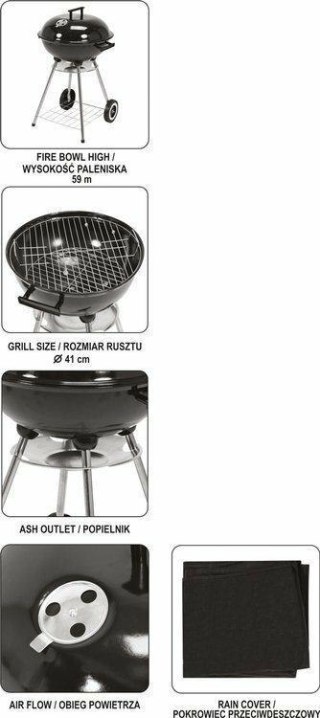 LUND Grill ogro do wy z pokrywą 57 cm - ruszt 54 cm, termometr