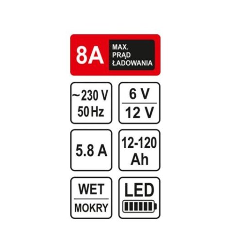 Prostownik STHOR 6V/12V 8A 120Ah LED 82543