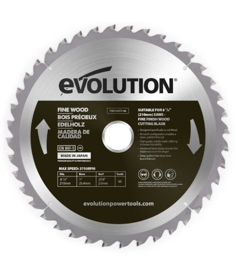 Piła widiowa Evolution do cięcia drewna Fine wood 210mm / 40z do pił ukośnych