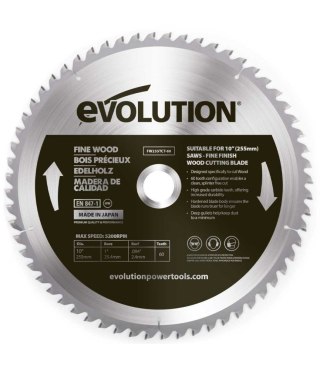 Piła widiowa Evolution do cięcia drewna Fine wood 255mm / 60z do pił ukośnych