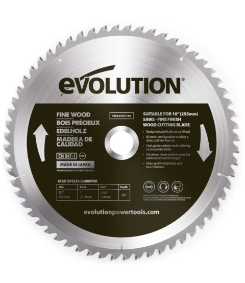 Piła widiowa Evolution do cięcia drewna Fine wood 255mm / 60z do pił ukośnych