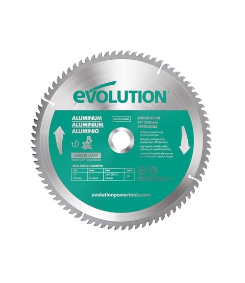 Piła widiowa TCT do cięcia aluminium Evolution 255mm / 80z do pił ukośnych