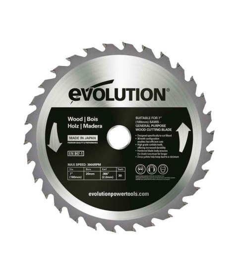 Piła widiowa TCT do cięcia drewna Evolution 180mm / 30z do pilarek