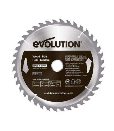 Piła widiowa TCT do cięcia drewna Evolution 230mm / 40z do pilarek