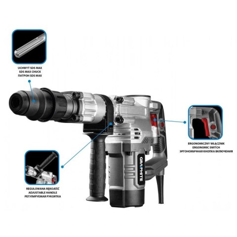 GRAPHITE Młot Wuborzeniowy KUJĄCY SDS MAX 1300W, UDAR 20J WALIZKA