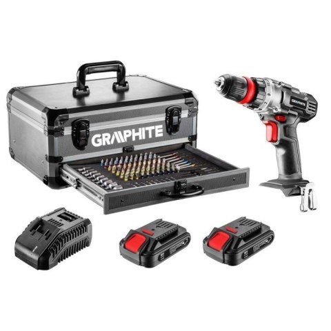 GRAPHITE Wiertarko-Wkrętarka 2*18V/2.0AH, 10MM+109 akcesoriów Zestaw
