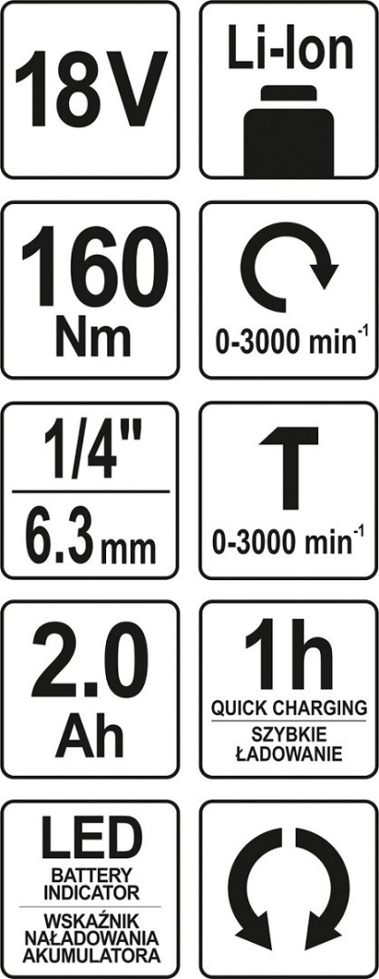 YATO Zakrętarka udarowa 18V 1X2AH
