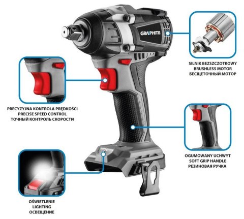 GRAPHITE Klucz udarowy Akumulatorowy ENERGY 18V LI-LON BEZ AKUM 300NM