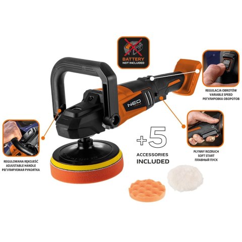 NEO Polerka AKUM.bezszczotkowa ENERGY+18V,LI-LON, M14, 150MM, BEZ AKU