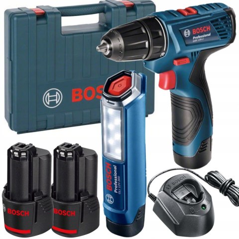 BOSCH Wiertarko-Wkrętarka akumulatorowa GSR 120-LI 2*2.0*AH + GLI12V-300