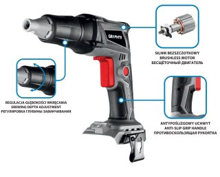 GRAPHITE Wkrętarka AKUM. bezszczotkowa 1/4'' do płyt G/K ENERGY+ 18V BEZ AKU