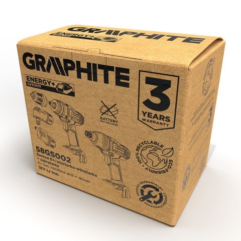 GRAPHITE Zestaw E+: Wiertatko-Wkrętarka Z ZAKRĘTARKĄ, BEZ AkumulatorA