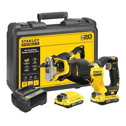 STANLEY Piła szablasta akumulatorowa 18V V20 BL 2*2.0AH BEZSZCZOTK.