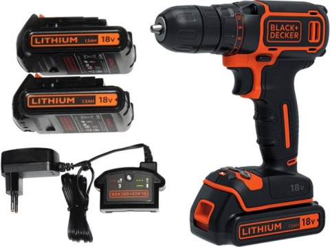 BLACK+DECKER Wkrętarka 18V/2x1.5Ah, BDCDC18B