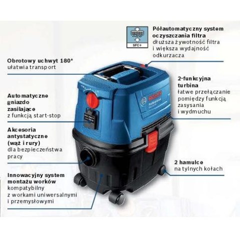 BOSCH Odkurzacz GAS 15 PS AUTOMATYCZNE GNIAZO ZASILAJĄCE