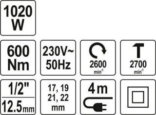 YATO Klucz ELEKTRYCZNY UDAR.1/2" 1020W /600Nm