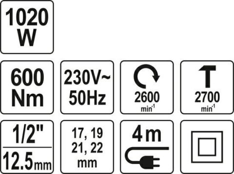 YATO Klucz ELEKTRYCZNY UDAR.1/2" 1020W /600Nm