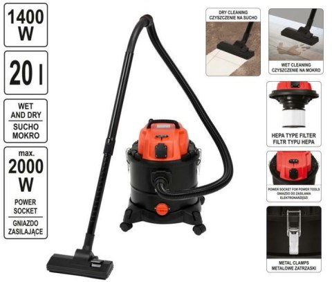 YATO Odkurzacz warsztatowy 1400W / 20L