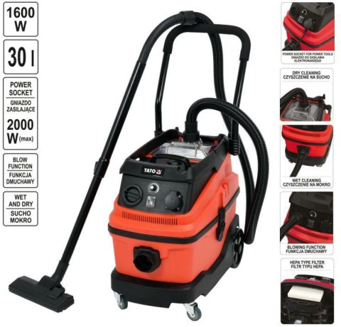 YATO Odkurzacz warsztatowy 1600W / 30L Manualny otrząsacz filtra