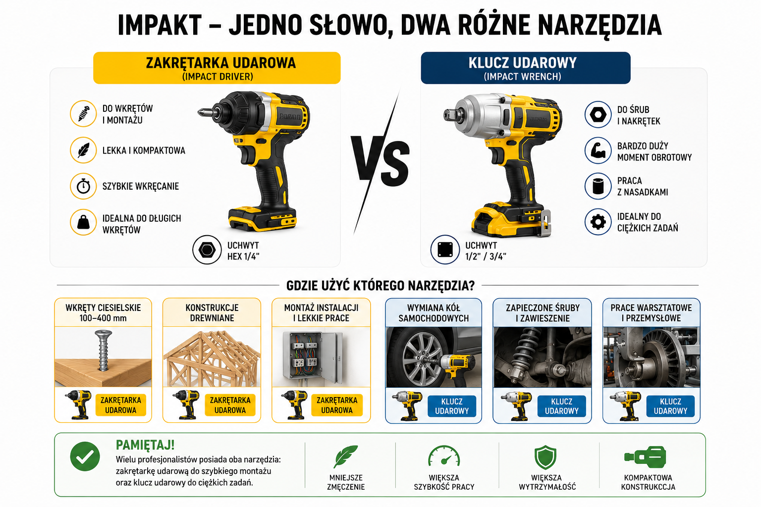 Impakt – klucz udarowy czy zakrętarka udarowa? Różnice, zastosowanie i dobór narzędzia